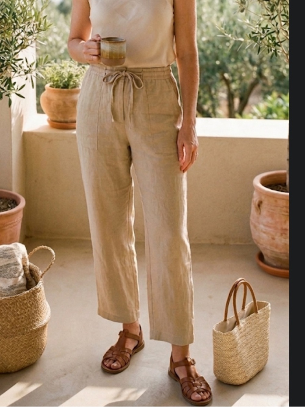 Talbots Linen Blend Women’s Size 12 Casual Drawstring Pants in Light Beige